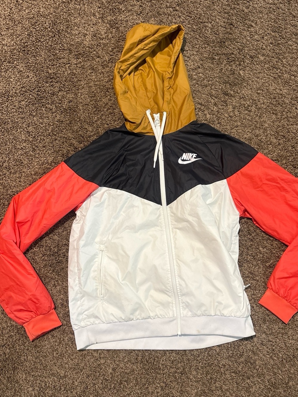 Nike Women’s Colorblock Windbreaker Jacket - Black, White, Red & Mustard